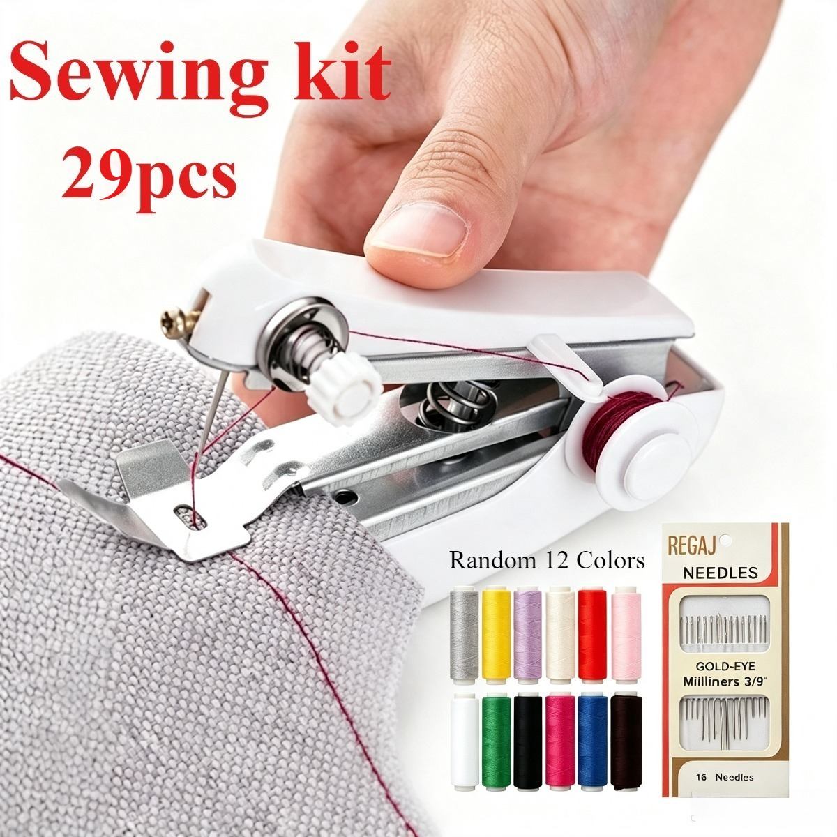 TEMU 29pcs Portable Manual Mini Sewing Machine With 12-color Embroidery Thread & 16 Needles - Handheld Hand- Small Tailor Machine Suitable For Home,