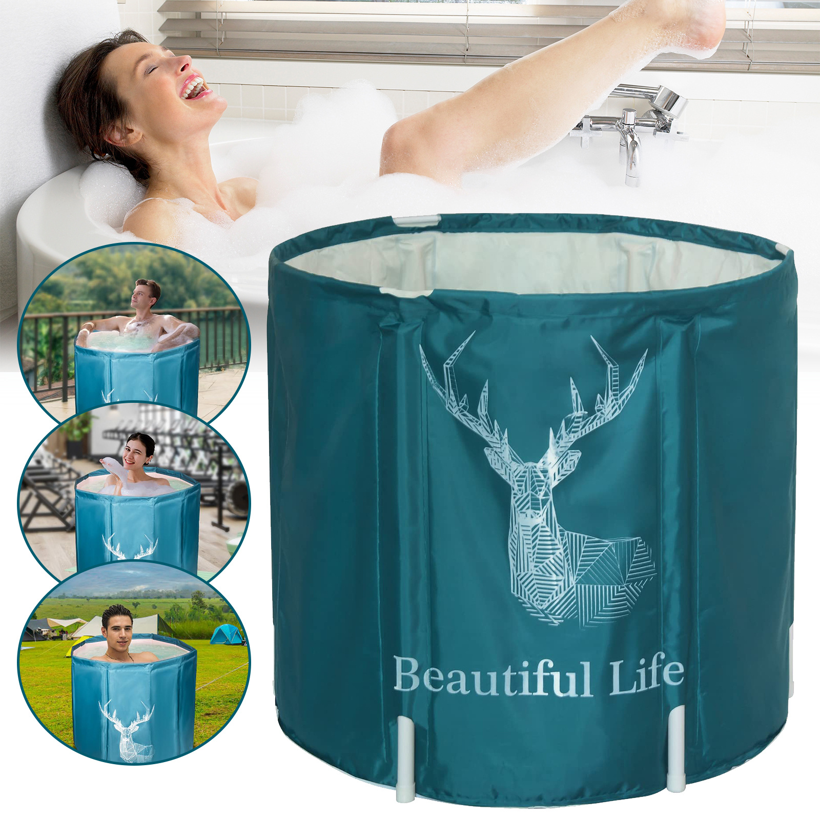 Image of Portable Folding Family Bathtub For Shower, 65x70cm, Pearl Cotton Material, Adult Soaking Tub For Sauna And Sitting Bath - New