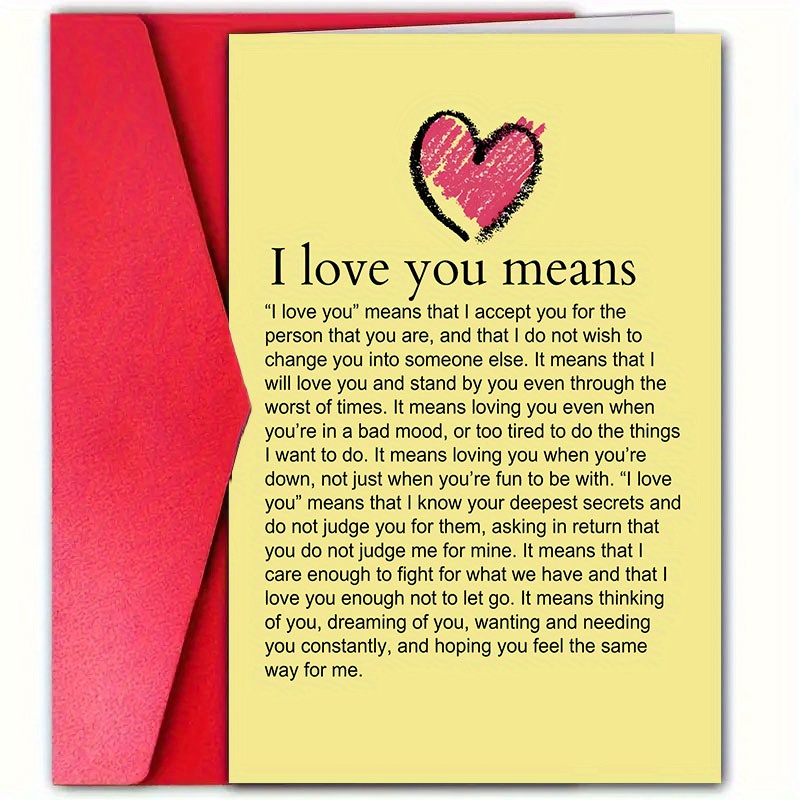 TEMU 1pc 1pcs Romantic "i Love You & Accept You For " Greeting Card With Envelope - Elegant Love Letter For Suitable For To Lover, Friend, Family, Christmas, Anniversary, For You Card