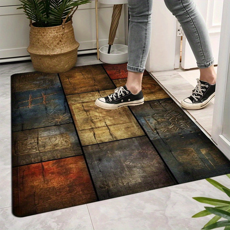 TEMU 1pc Vintage Multicolor Stone Pattern Floor Mat Rug, Entrance Welcome Non-slip Indoor Doormat, 1.2cm Thick Plush Surface, Suitable For Kitchen,