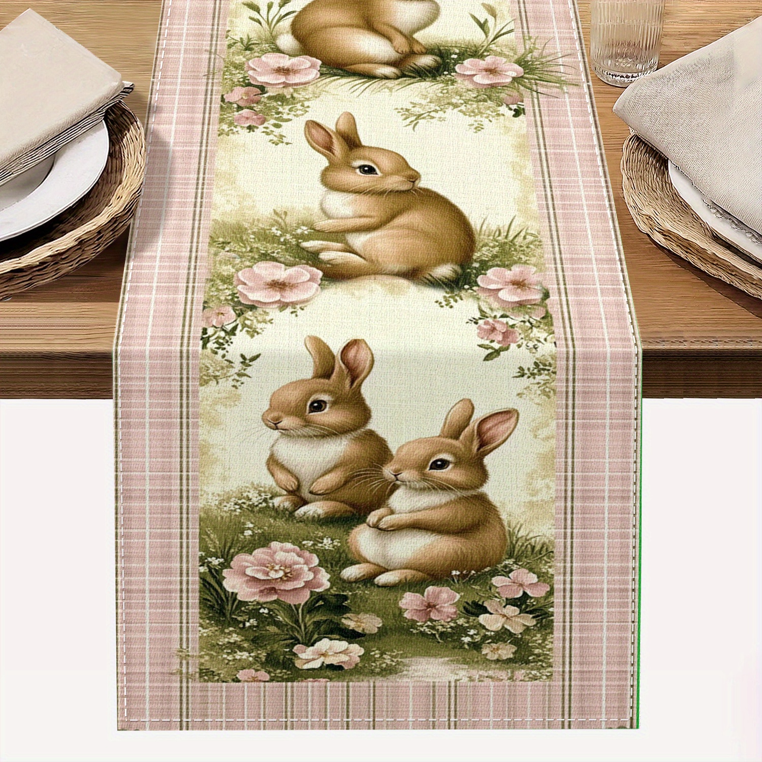 

1pc, Easter Table Runner, Easter Decorations Bunny Flower Seasonal Spring Holiday Table Decorations For Easter Party Dining Table Decor, Tablecover Decor