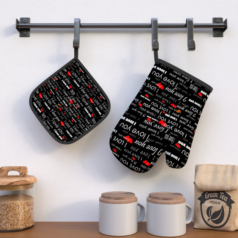 

Valentine's Day 2pcs Set: Heat-resistant Oven Mitts & Pot Holders - 10.6x6.7" Polyester, Machine Washable - Cooking, Grilling, Baking | Great Kitchen Decor & Holiday Gift