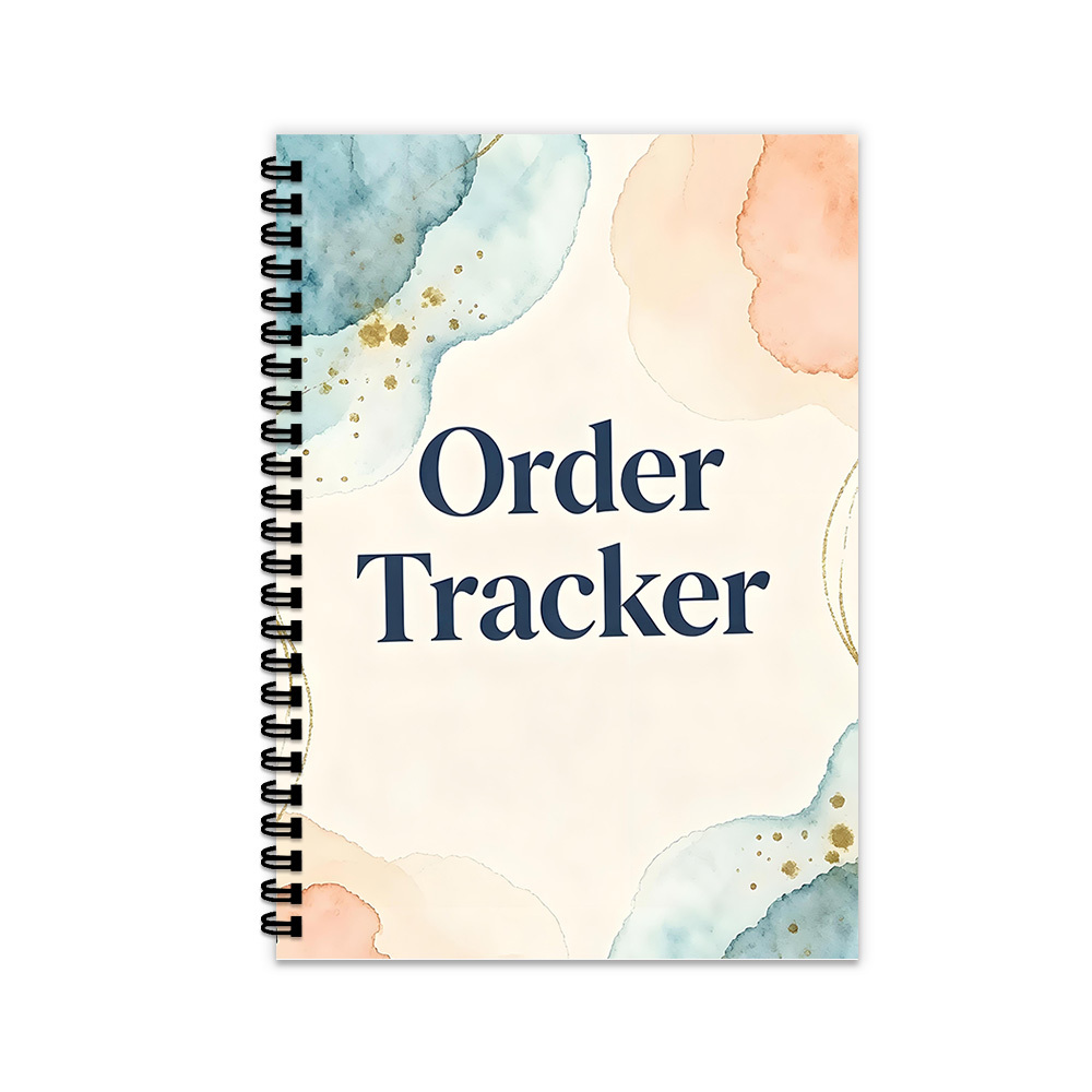 TEMU 1pc Order Notebook, Abstract Watercolor Blob Design, Blue And Peach Tones, For Modern Business Order Management, Adults, Sleek Productivity