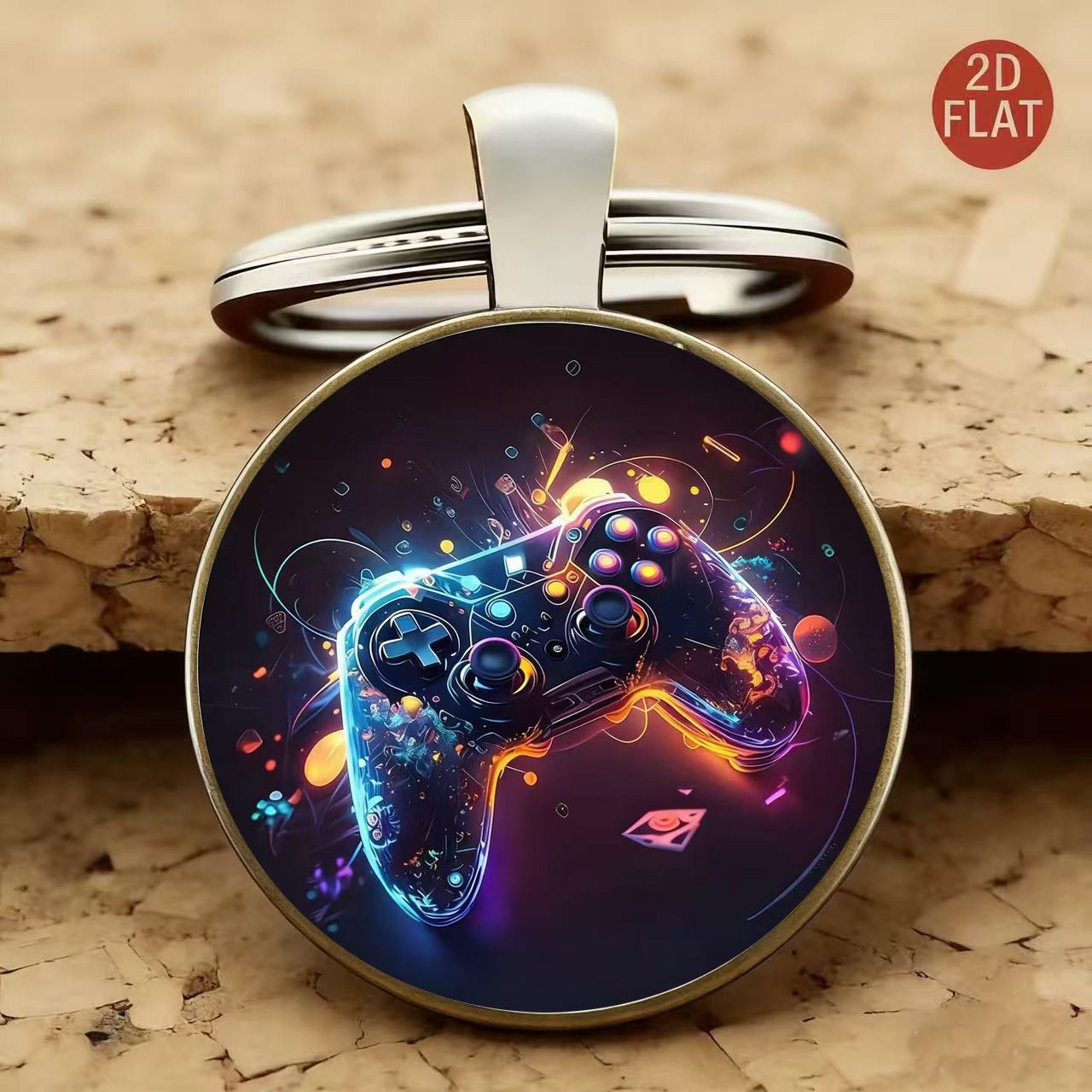TEMU Llavero con diseño de mando de videojuegos 2D, decoración de moda, vidrio , llavero de aleación de , unisex, adecuado para bolsos, llaves,