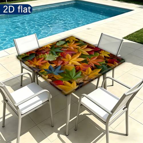 2d flat 1pc elastic tablecloth autumn leaf pattern polyester tablecloth vibrant nature polyester square tablecover for indoor outdoor patio picnic camping party banquet restaurant use
