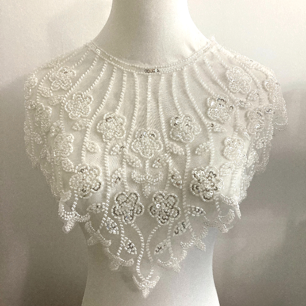 50cm Pleated Lace Trim, Floral Element Beaded Mesh