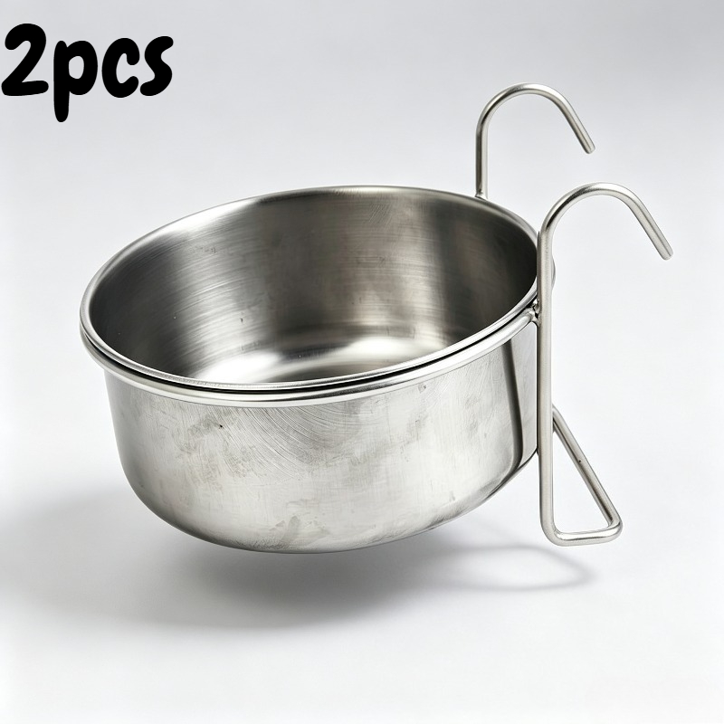 TEMU Ensemble de 2 gamelles suspendues pour animaux en acier inoxydable - Un support suspendu + Une gamelle - Gamelle d'alimentation et d'eau style
