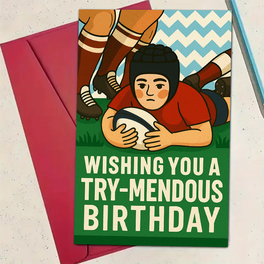 TEMU 1pc"rugby Themed Birthday Card - Sports Fans And Athletes, Wishing A Try-mendous Year "envelope Greeting Card