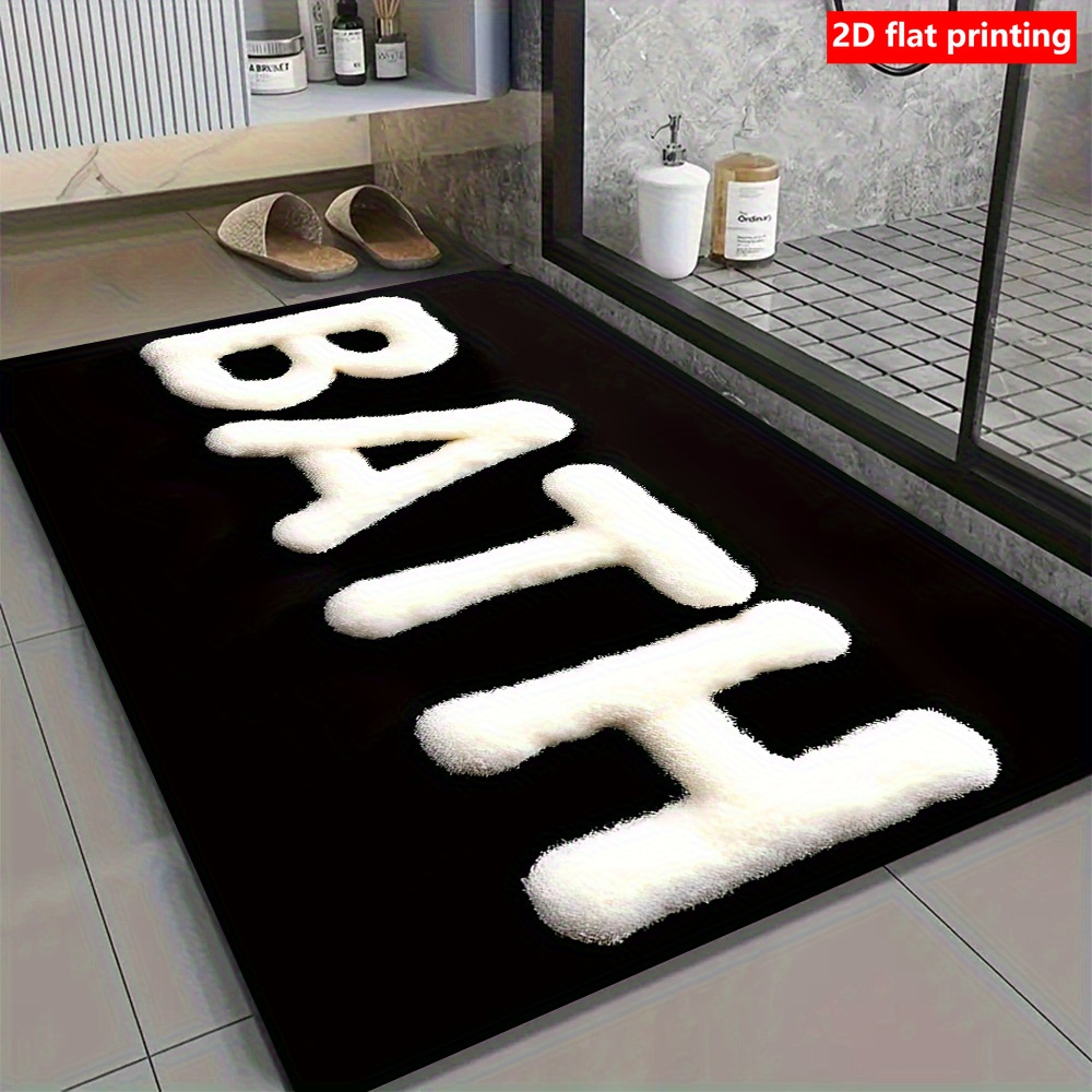 2d flat printing 1pc   minimalist mat black and white text printed decorative mat bathroom floor mat modern letter pattern   black and white letter design