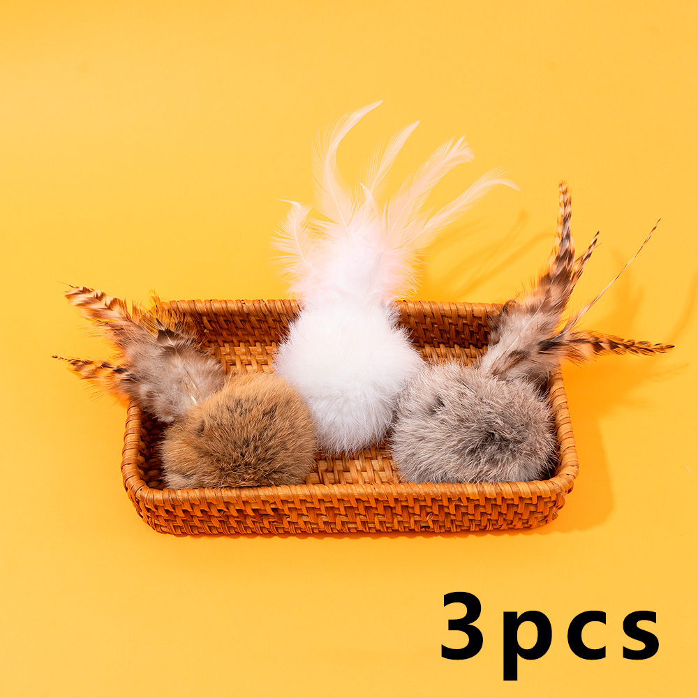 TEMU 3pcs Genuine Rabbit Fur Balls For Grooming Your Pet Cat. Cat Toy For Self-amusement And Relax. Cat Feather To Entertain Your Pet. Companion Toy