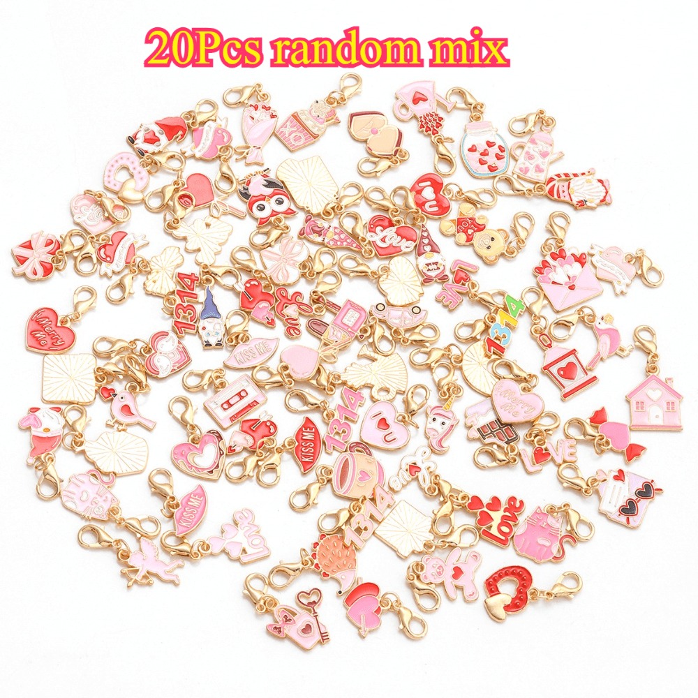 TEMU 20pcs Valentine's Day Themed Keychain Set | Cupid Heart And Bouquet Alloy Pendant, Random Mixed Surprise Combination | Exquisite Gift Set,