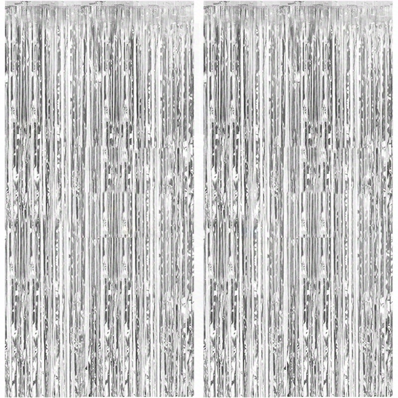 2 pack foil curtain backdrop silvery metallic tinsel foil fringe curtains photo booth props for birthday wedding engagement baby shower bachelorette christmas holiday celebration party decorations