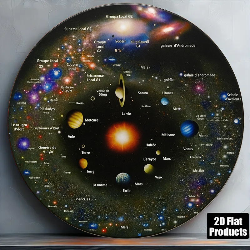 TEMU 2d Flat - 1pc Solar System And Wall Art - 8-inch Round French Labeled Symbols, With Constellations, Solar System Map - Educational Astronomy