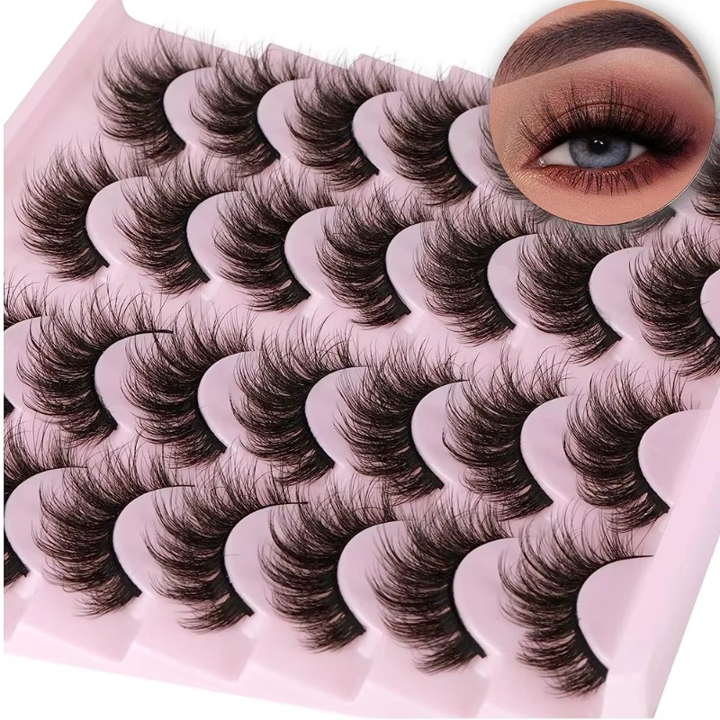 TEMU 14 Paires de Faux Cils Doux Naturel Volume 5D 16Mm Cils Fins Pack pour des Yeux Magnifiques