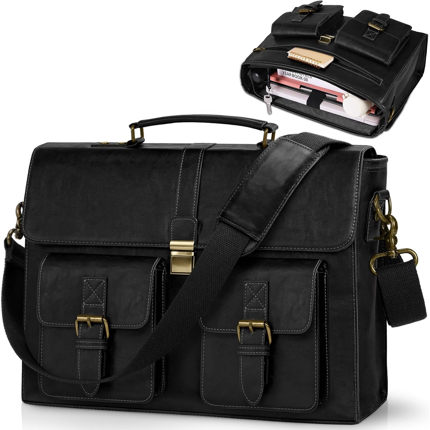 Rainsmore Men's 15.6 Inch Messenger Bag Made Of Faux Leather, A Vintage-style Briefcase For Laptops, Suitable For Office, Travel, And College Use, In Brown
