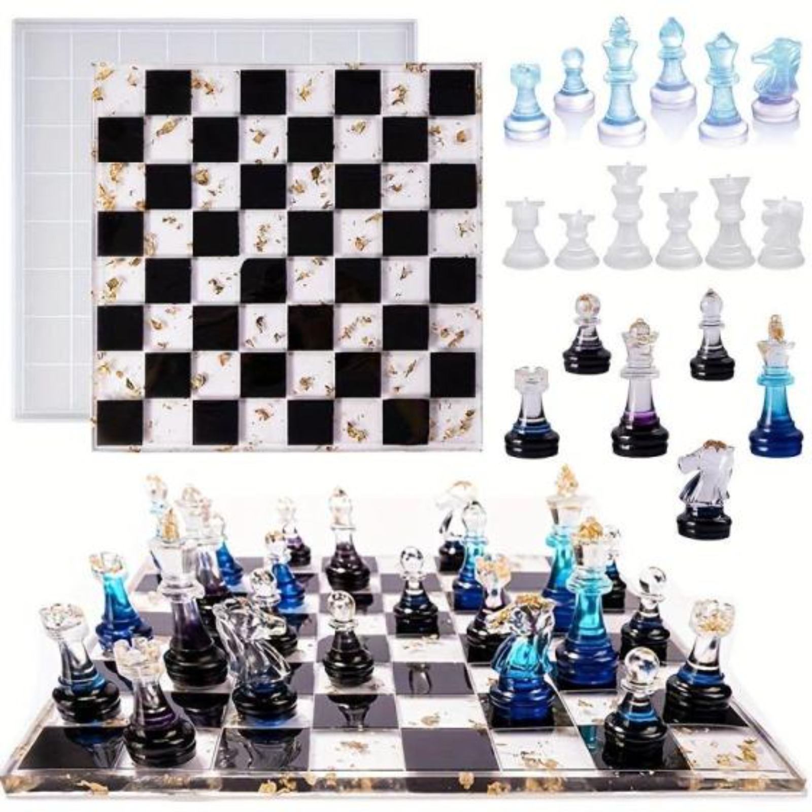 TEMU Chess Silicone Resin Molds Set, Epoxy Resin Casting Molds Set With Chess Board Resin Molds, Halloween Resin Chess Molds Silicone For Chess Board