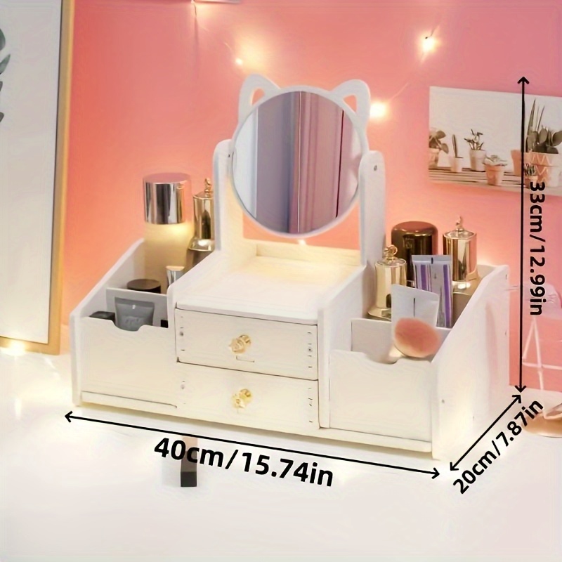 Luxurious White Wooden Makeup Organizer, Large Capacity with Multiple Drawers, Dustproof Cover & Mirror, Perfect for Vanity Essentials Jewelry and Cosmetics Storage, Makeup Brush Holder, 1 pc White
