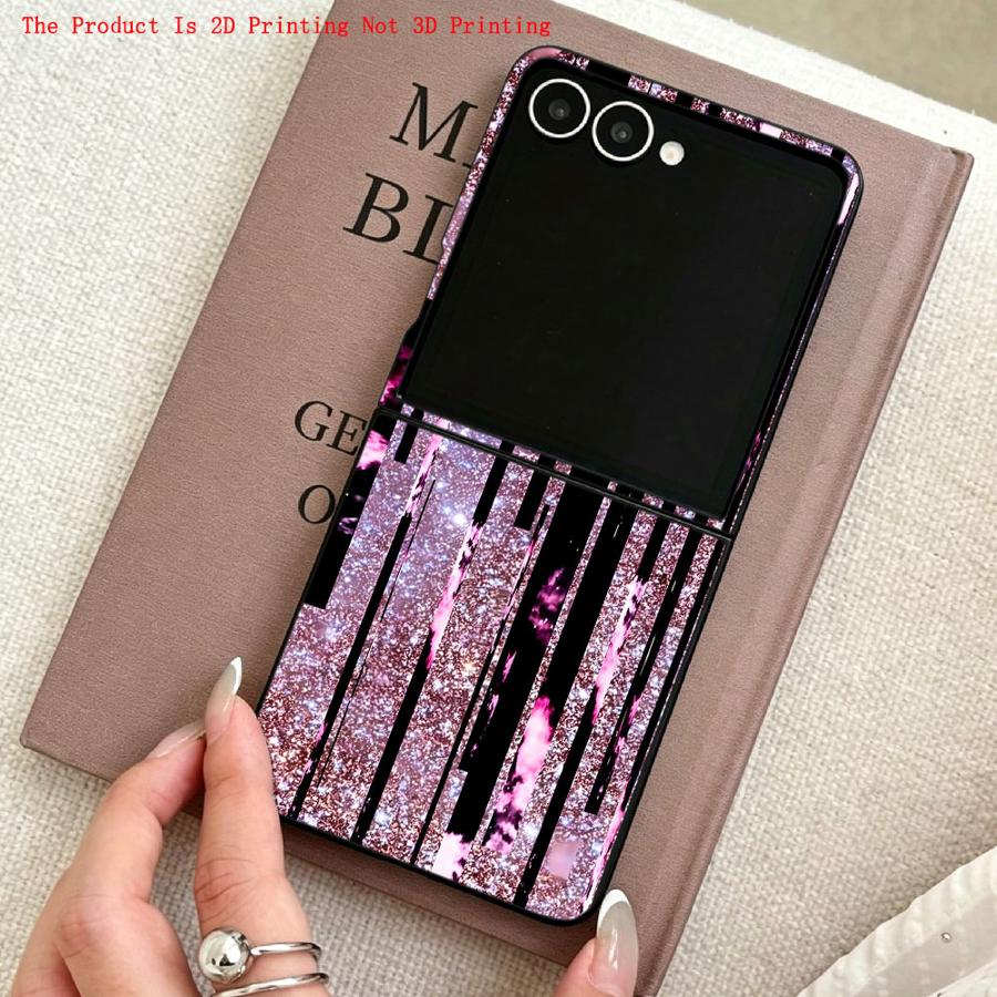 TEMU Phone Case - 2d Flat Case Suitable For For Z Flip4 Z Flip 7 6 5 4 3 Z Flip5 Z Fe Phone Back Cover Glitter Plaid Stripes