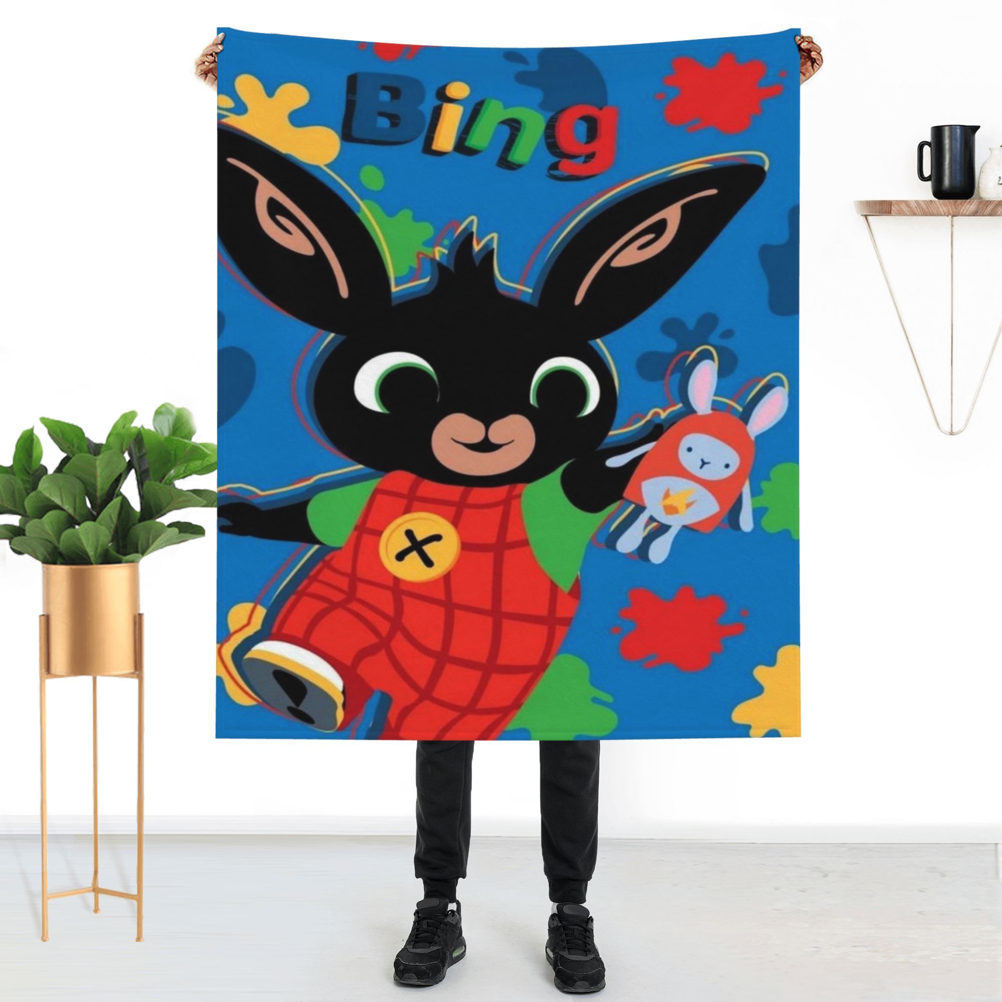 

The Bunny Anime-themed Flannel Fleece Blanket, Soft Warm Reusable Nap Throw For Sofa, Office, Bed, Camping, Travel, All , , 100% Polyester, 250-300gsm, Style