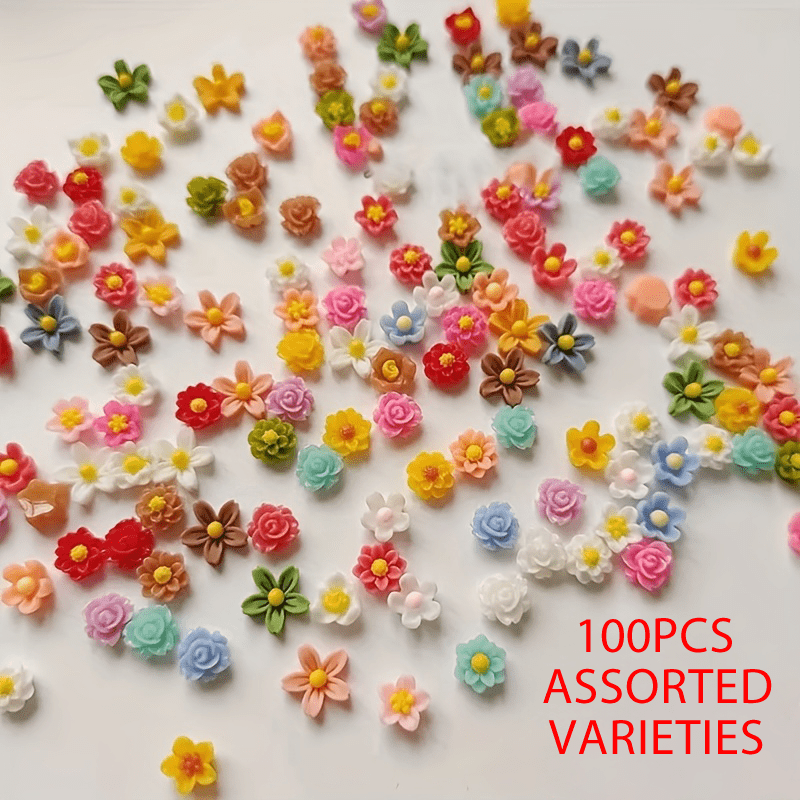 TEMU 100pcs Star Beads - Small Handmade Beads With Rose, Daisy, And Star Patterns, Suitable For Jewelry Making, Nail Art Decoration, Hair Accessories