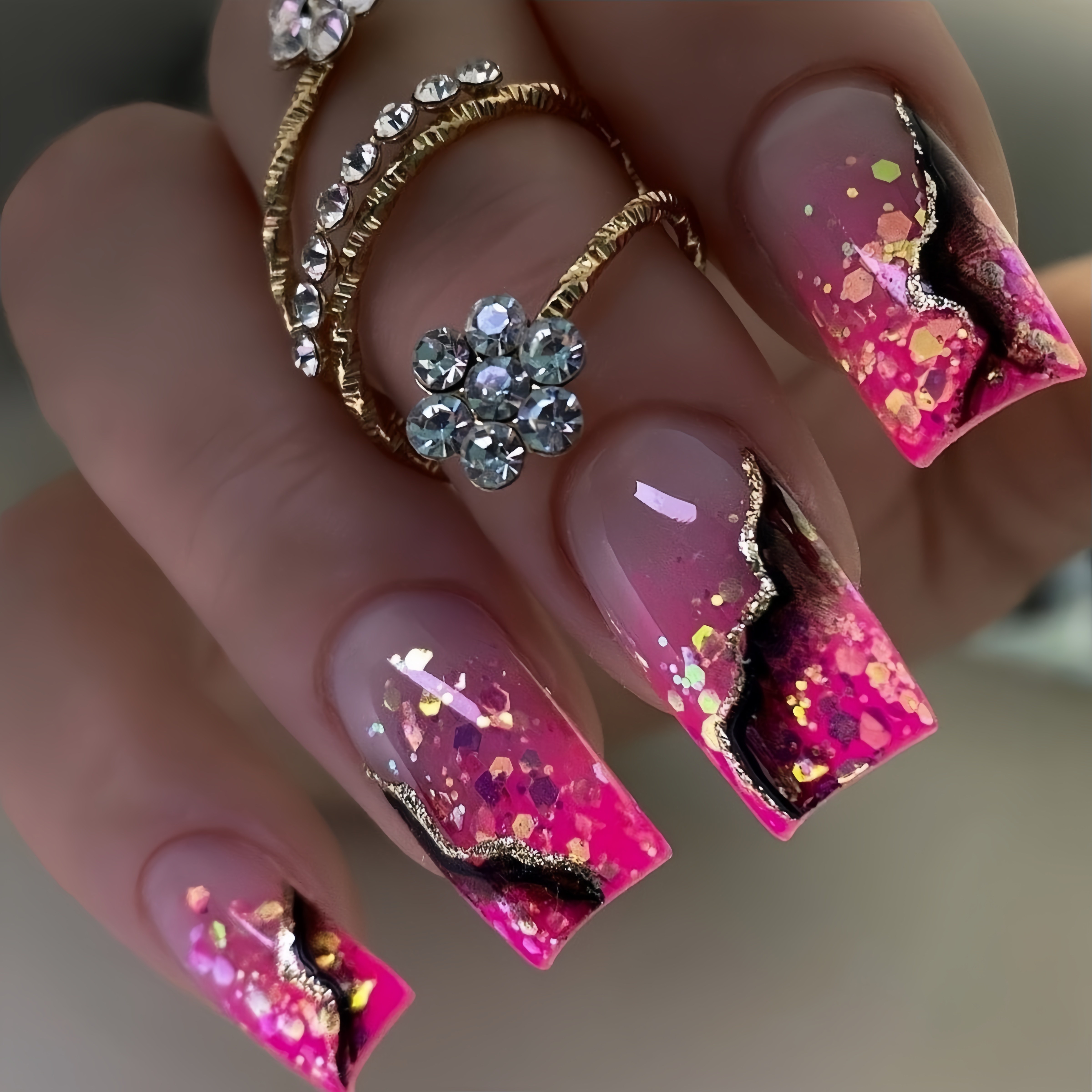 TEMU 24 stuks Roze Gestreepte Ombre Nagels, Verwijderbare Press-On Nagels, Medium Lengte Vierkante Nagels, Gemakkelijke Fashion Nagelkunst,