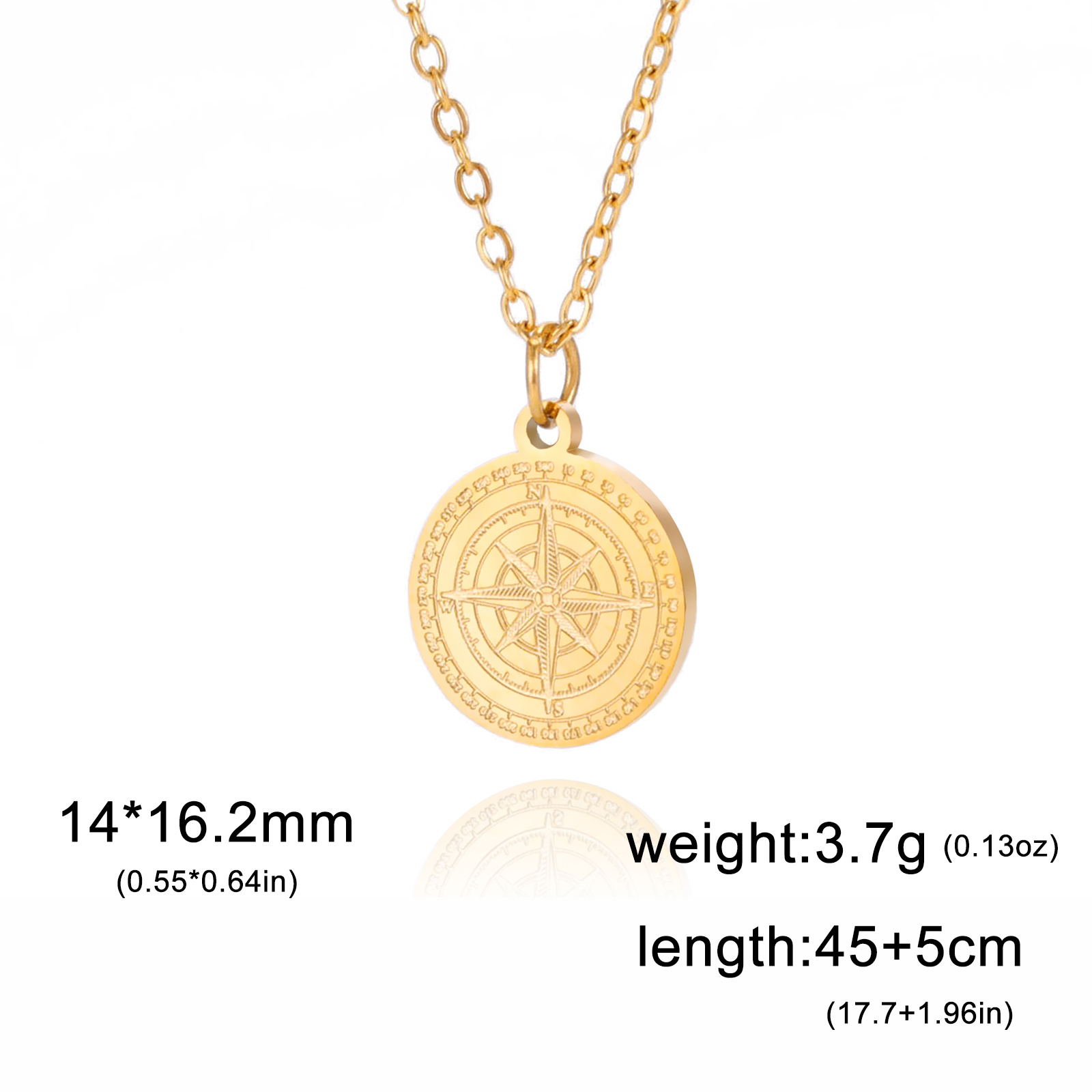 Image of 1pc Men's Compass Round 304 304 Stainless Steel Necklace Hip Hop Sailing Travel Jewelry Gift Vintage Nautical Graduation Medallion Jewelry Men's Amulet Gift