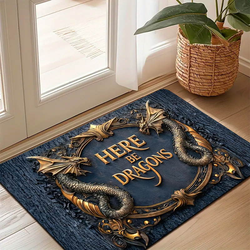 TEMU Tapis 1 pièce Dragon Gothique pour Porte d'Entrée, Dos en PVC Antidérapant et Lavable à , Tapis Médiéval avec Dragon, Lavable