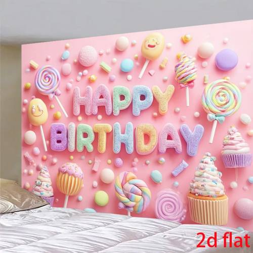 2d plat, 1 2d vlak snoep en zoetwaren thema verjaardagsfeest super formaat achtergrond banner feest banner achtergrond studio muur perfect voor fotohokje, verjaardags- en jubileumfeest benodigdheden, feestaccessoires en decoraties voor binnen en buiten, evenementdecoratie