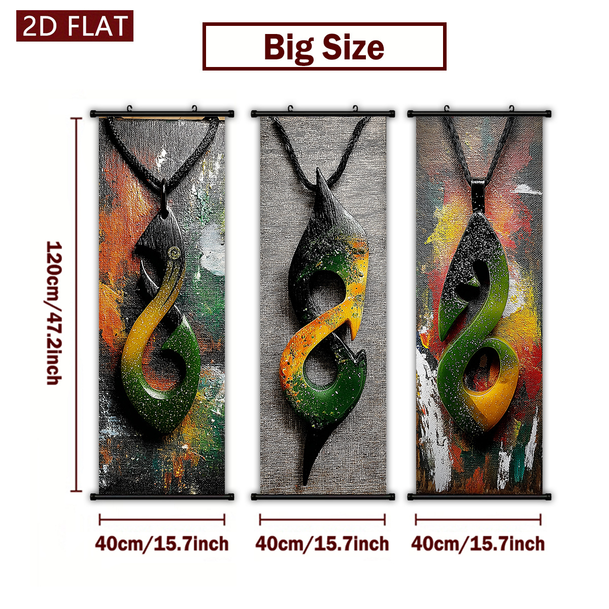 TEMU 2d Flat, 2d/flat-3pcs Tribal Style Fish Pendant Plastic Scroll Hanging Paintings Colorful Abstract Wall - Definition Printed Artwork Modern Home