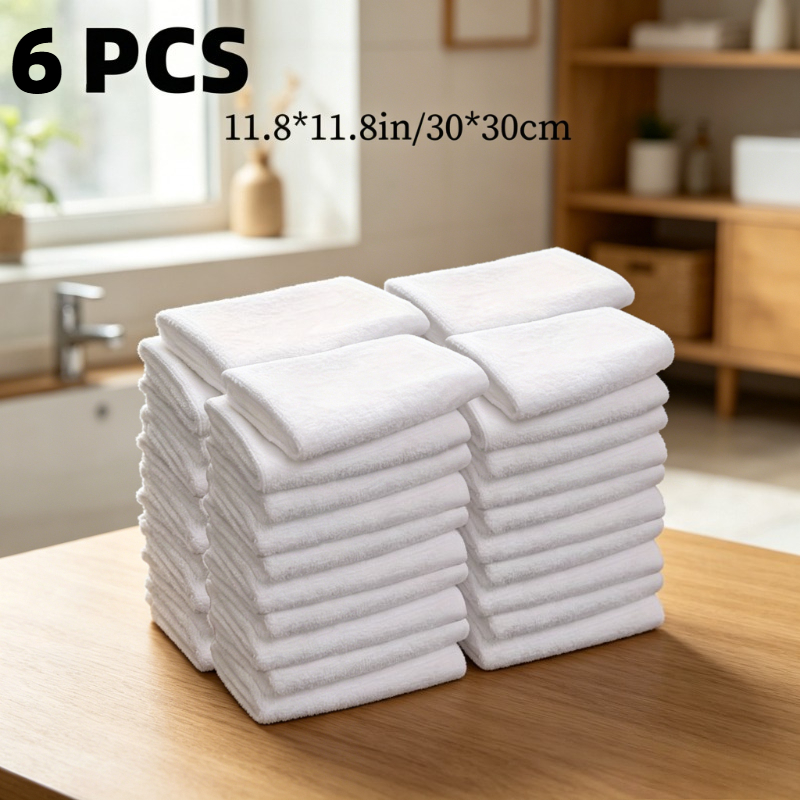 TEMU 6pcs Serviettes Carrées Blanches Décoration Intérieure | 11.8In X 11.8In Serviettes en Tissu Polyester Durable, Tissu Carré Portable, Petite