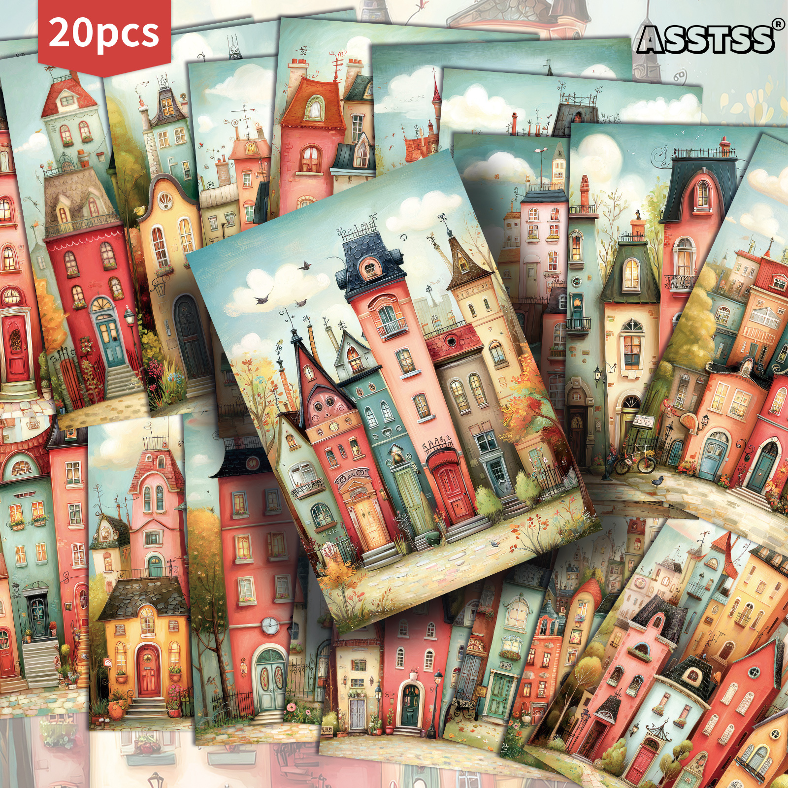 TEMU 20-pack Asstss Vintage Spring Town Postcards - 4x6 Inches Retro Junk Journal Supplies Paper, Scrapbooking Supplies, Collectible Decorative