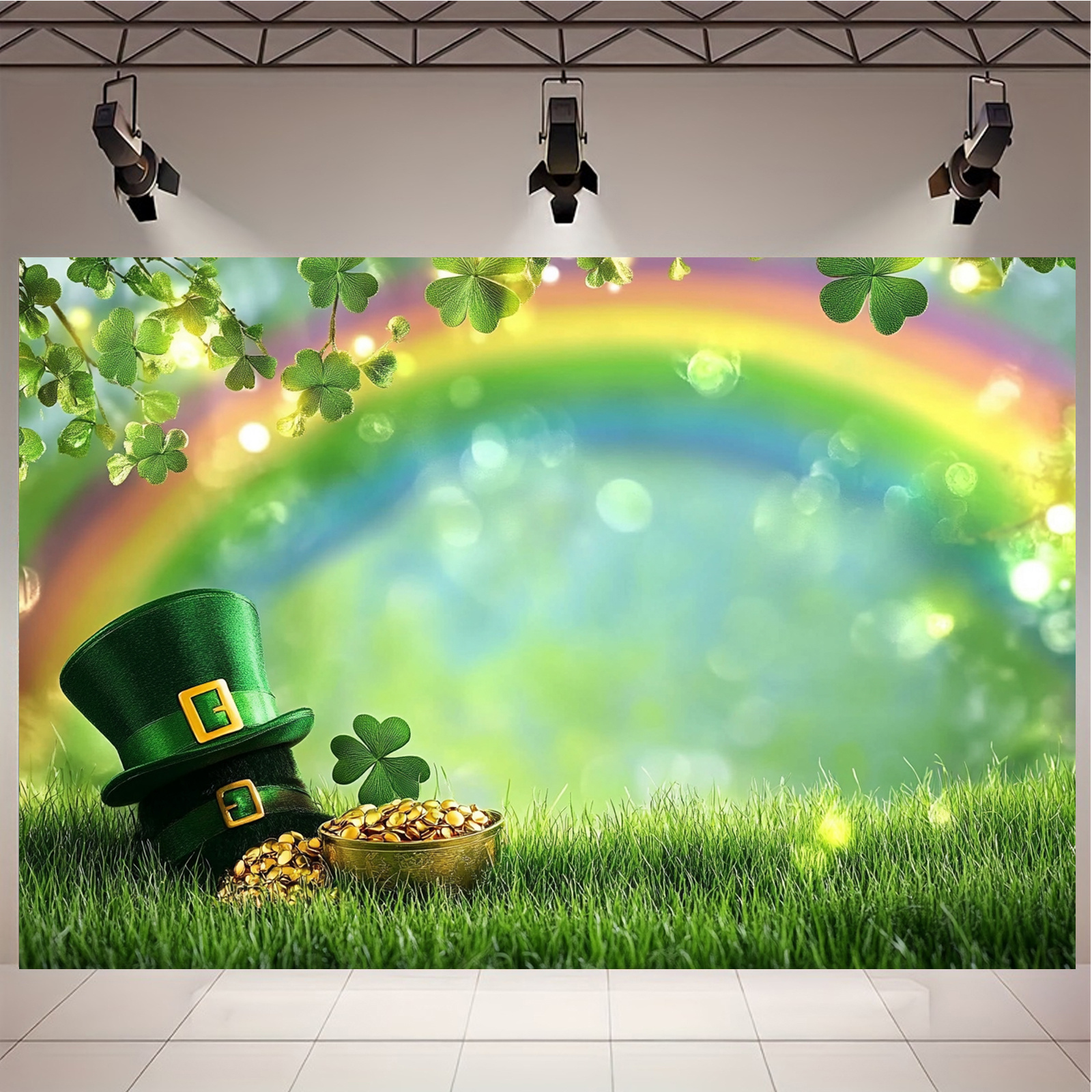 

1pc Shamrock And Gold Coin Photography Backdrop For 's Day Celebrations Party Banner