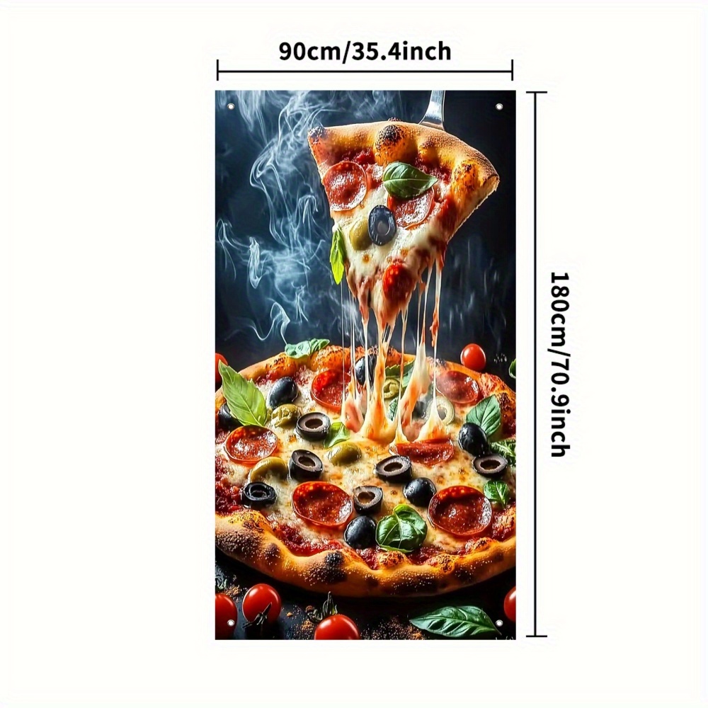 TEMU 2d Door Banner, 1pc Pizza Party Door Banner - Vibrant 2d Design With Realistic , Olives & Basil - Indoor/outdoor Decor For Kitchen, Bedroom,