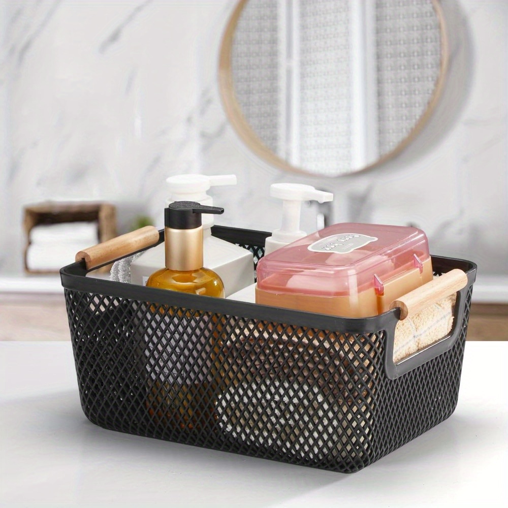 4pcs Plastic Woven Storage Baskets, Stackable and Lightweight