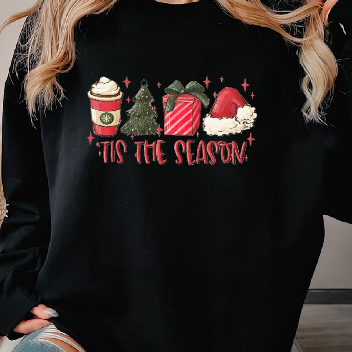 

Women's Casual Crew Neck Sweatshirt - Cozy Cotton , Long Sleeve, Christmas Print Pullover For Fall/winter