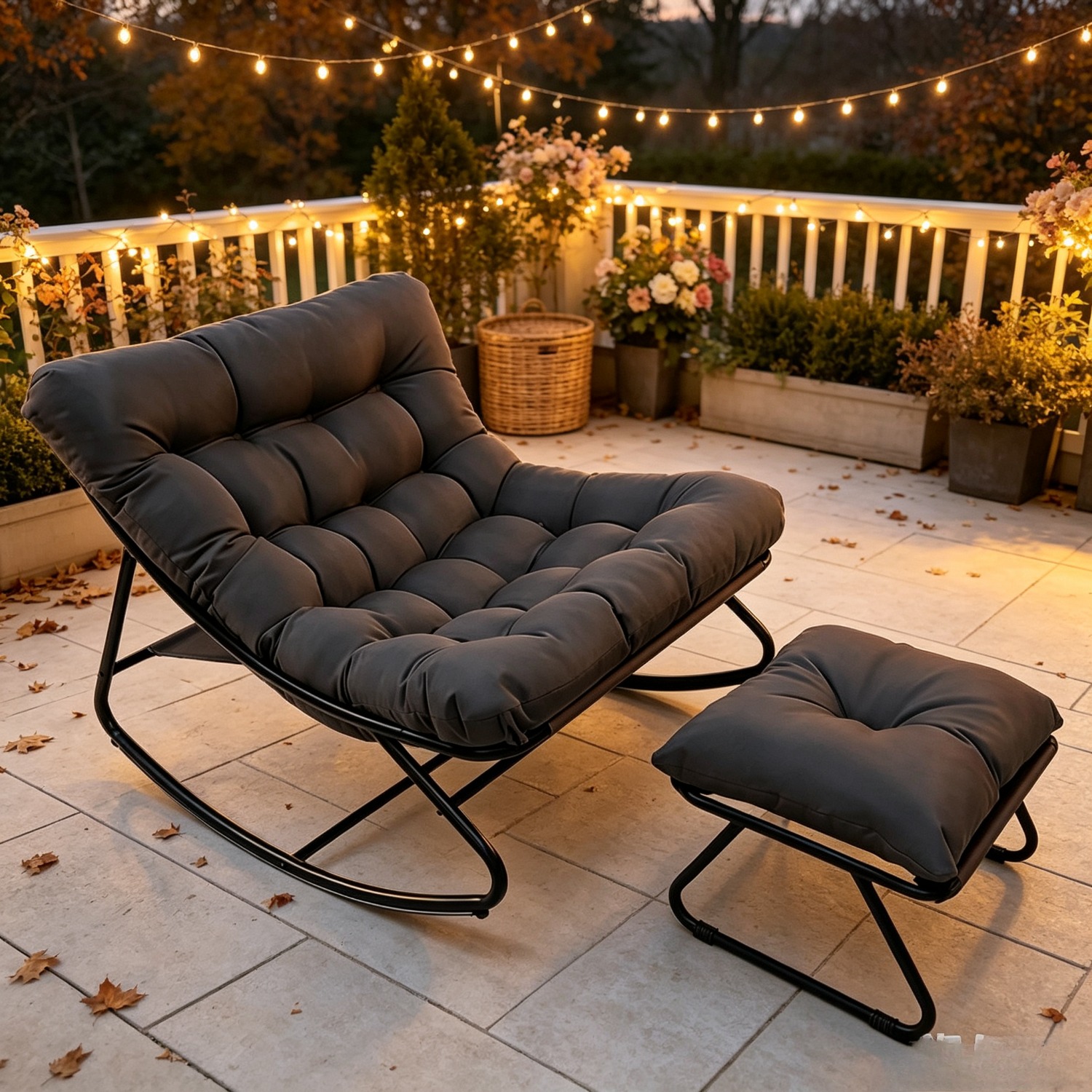 Image of Adult Rocking Chair With Seat, Metal Casual Recliner, Suitable For Patios, Gardens, , Weight Capacity 160 , Black And Gray