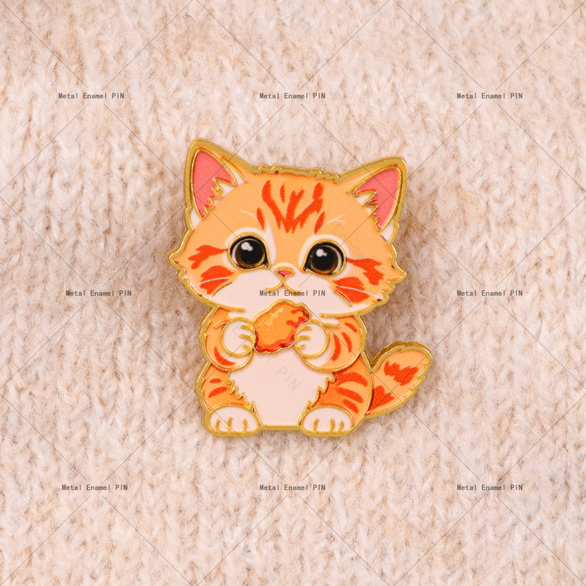 Cute Orange Tabby Cat Enamel Pin, Cartoon Kitten Brooch