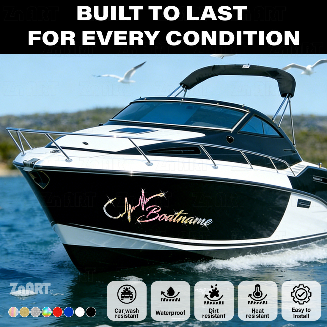 Custom Fish Hook Heartbeat Marine-Grade Reflective Boat Name Sticker