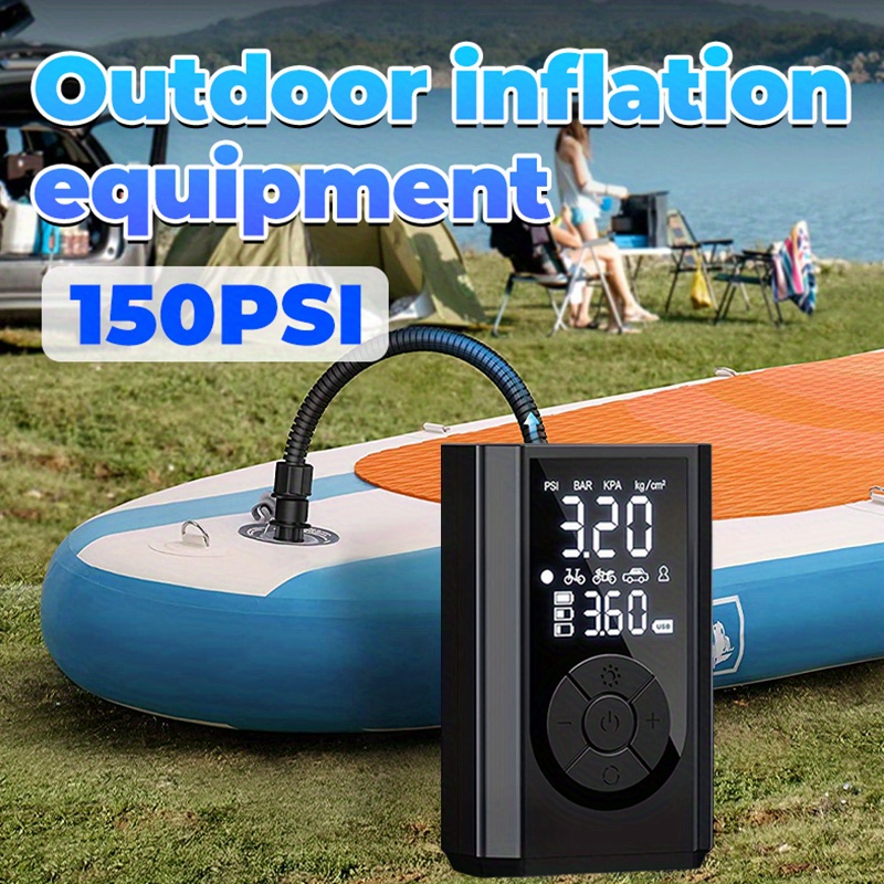 wireless electric air pump portable pool pump 150psi air compressor with digital pressure gauge and led light   inflator 2 2000mah batteries compact   safe and reliable suitable for inflatable kayaks lifebuoys tires