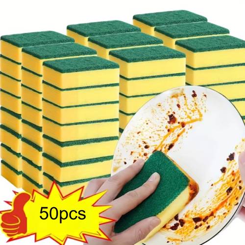50pcs multi purpose kitchen sponges non stick oil resistant dual sided cleaning pads with right angle design for dishes cookware and household
