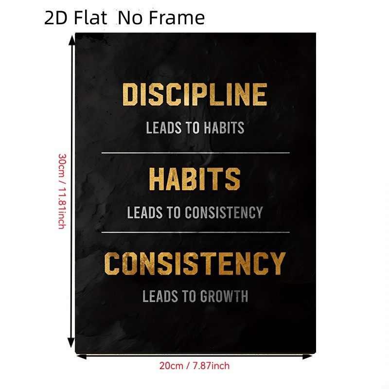 TEMU 2d Flat, 2d Flat, 2d Flat No Frame Canvas Wall Art - Discipline, Habits, , With Golden Text On A Black Background, Suitable For Inspirational
