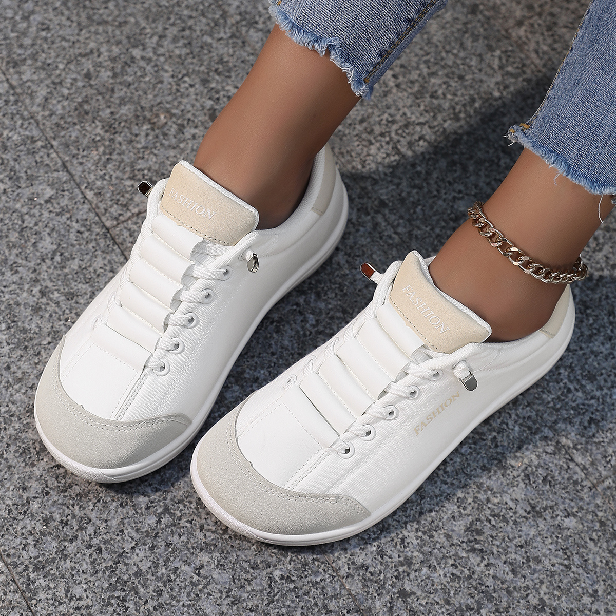 Image of Trendy Women's Slip-on Casual Sneakers, Elastic Band No-tie Design, Soft And Durable Upper, Non-slip Sole, Options For Casual , Shopping, Parties, Everyday Wear, Women Shoes