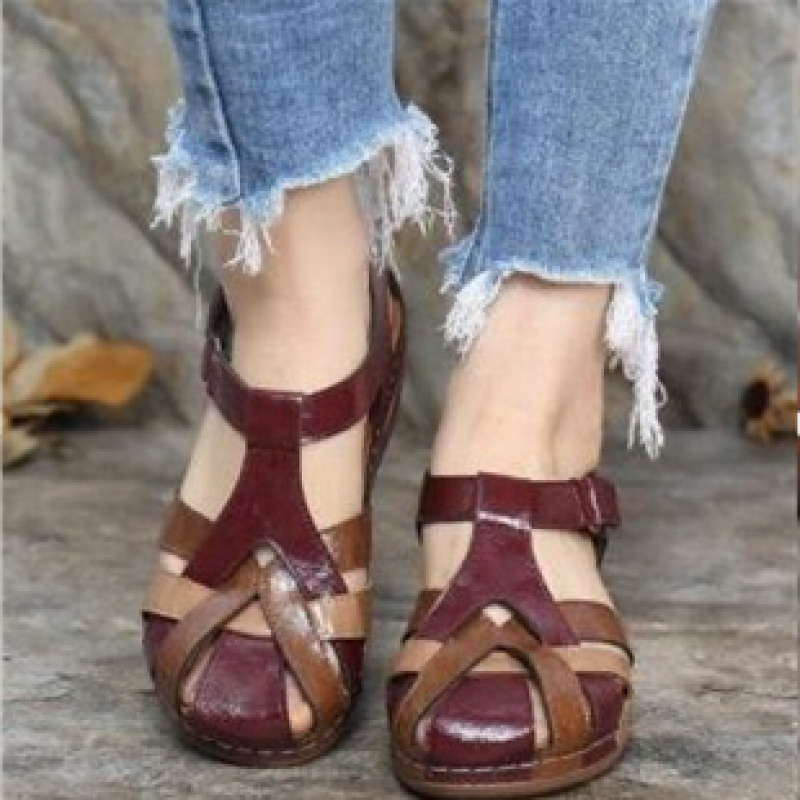 Ladies' Fighter Platform Sandals- Thick Soled Low Heel, Adjustable, Open Toe Summer Sandals, Dark Brown Suitable Casual And Formal Wear, Slim Strap Sandals, Comfortable Insole, Women Shoes
