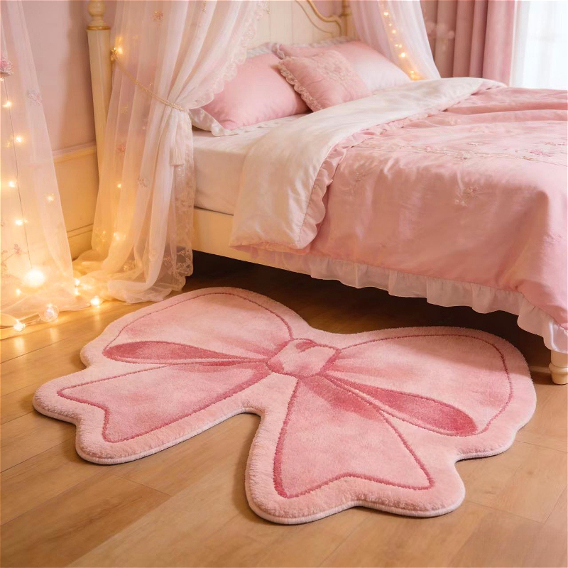 TEMU Faux Cashmere 900g X 9mm Pink Gradient Bow Living Room Sofa Area Mat French Romantic Bedroom Decor Carpet Modern Easy Closet Dressing Table Mat