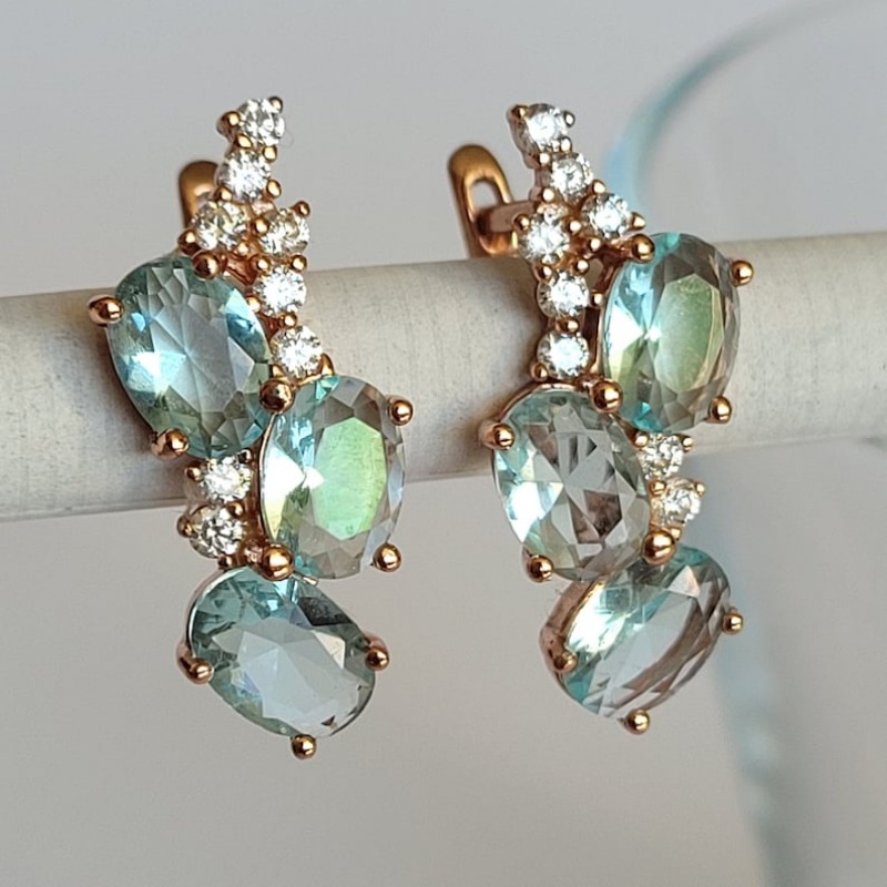 E-shop Exquisite blaue ovale Ohrringe mit eingelegtem synthetischem Zirkonia, eleganter luxuriöser Hochzeitsschmuck, Schmuck für Feste