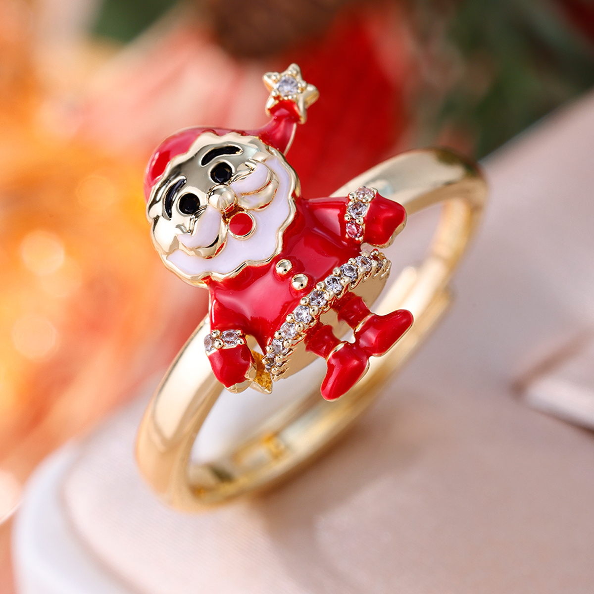 Women's Santa Claus Zirconia Open Ring, Copper