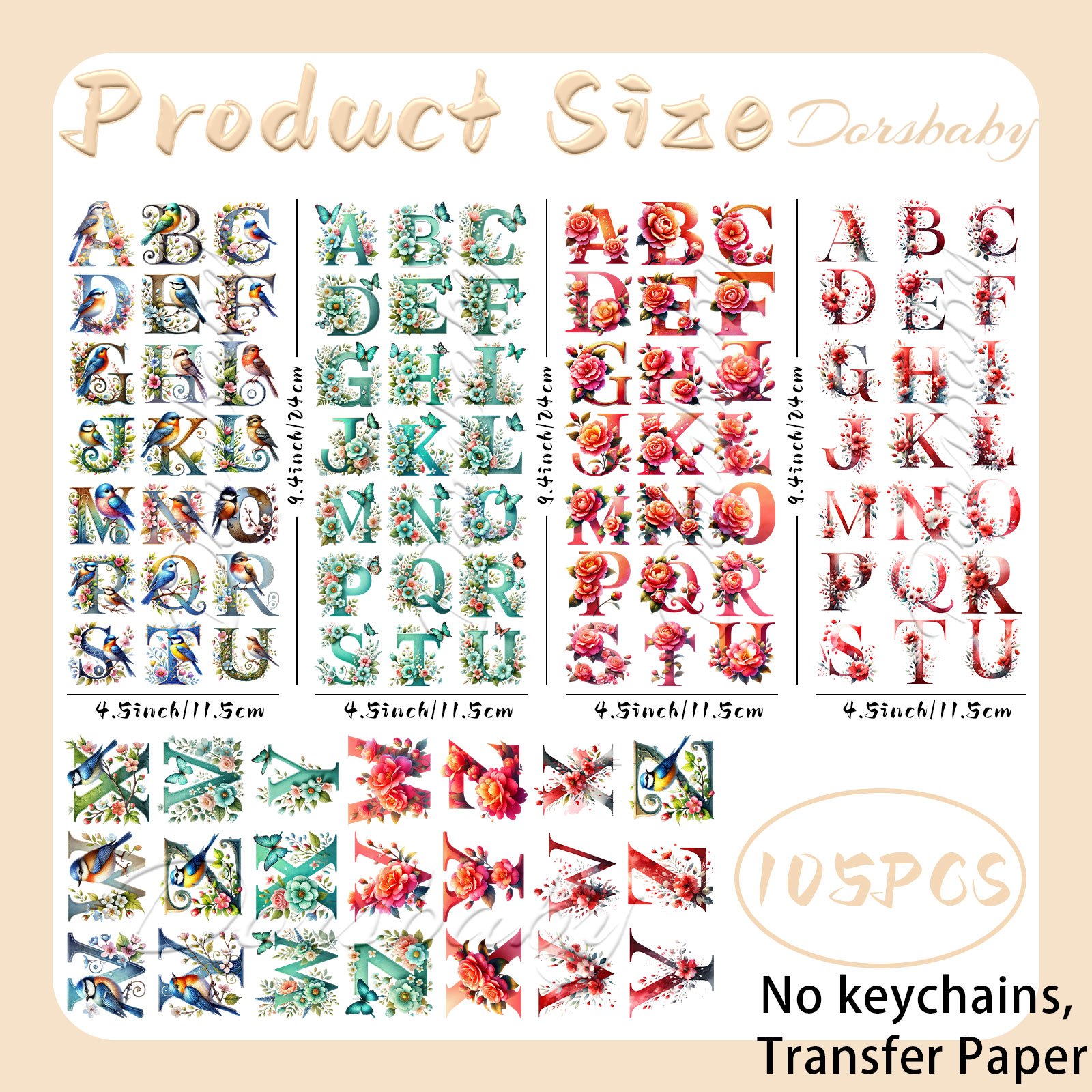 TEMU 105 Stickers de Acuarela de con Aves y Alfabeto, Stickers UV DTF Coloridos, Papel de Transferencia UV de Adhesión, Adecuado para Llaveros,