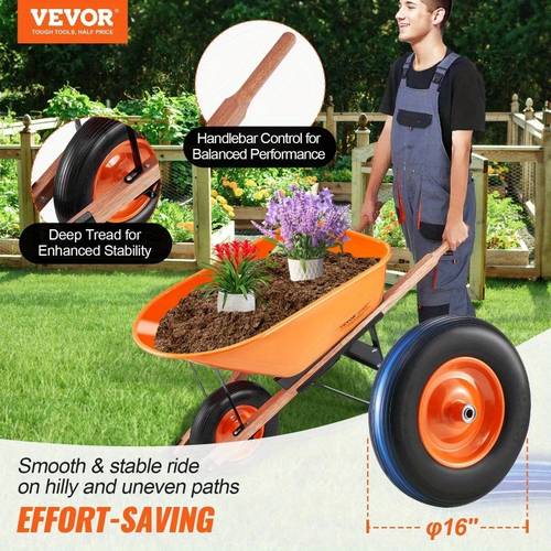 wheel cart 6 cu ft load 330 lbs capacity garden dump cart wheel with metal handle 16 wheels easy loading utility yard cart wagons for lawn farm