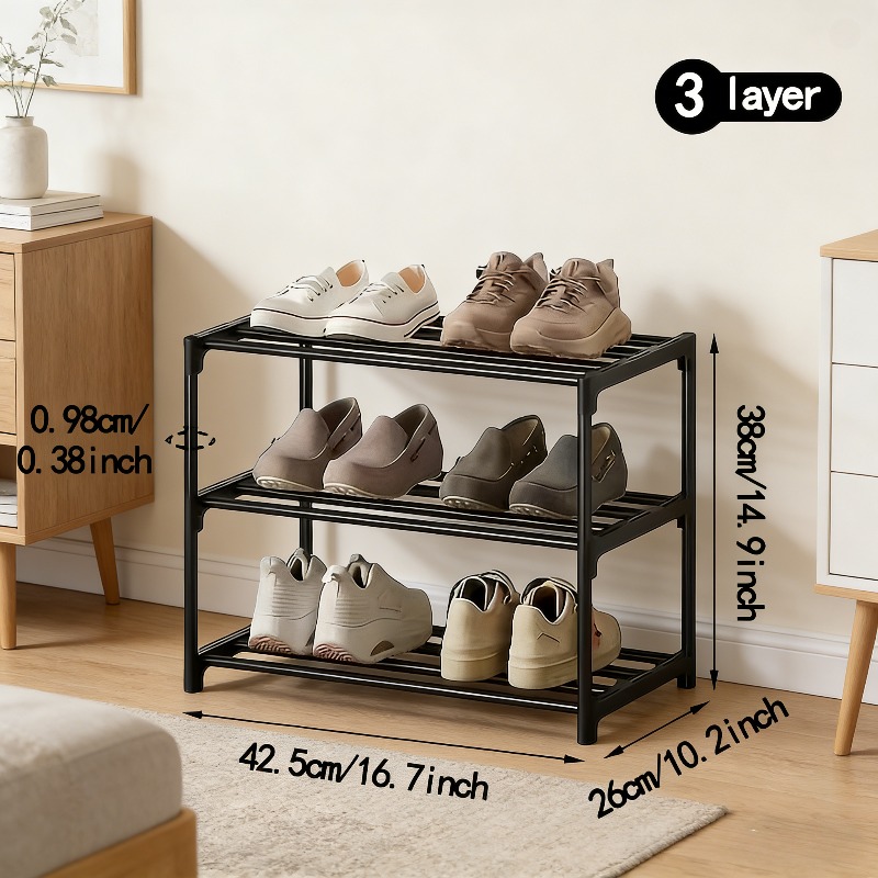 TEMU 1pc 3-tier Stackable Metal Shoe Rack, Space- Shoe Organizer, Holds 9 Pairs Of Shoes, Compact Storage Shelf For Entryway, Closet, Bedroom, Dorm,