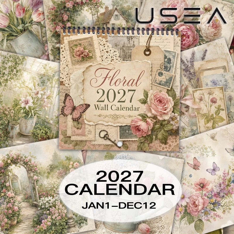 TEMU Wall Calendars【jit】2027 Wall Calendar,12-month Monthly Planner With Twin Wire Spiral,vintage Botanical Floral Print,large Blocks,us